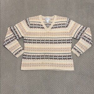 Y2K 90s Nordic Style 100% Wool Striped V-Neck Long Sleeve Sweater